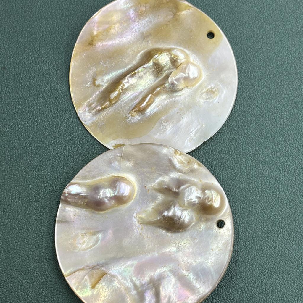 2Pcs, Natural Shell Mother of Pearl Beads with Hole, Boho Handcrafted Round Loose Beads, 50mm, for DIY Necklace Accessories, Creative Jewelry Making
