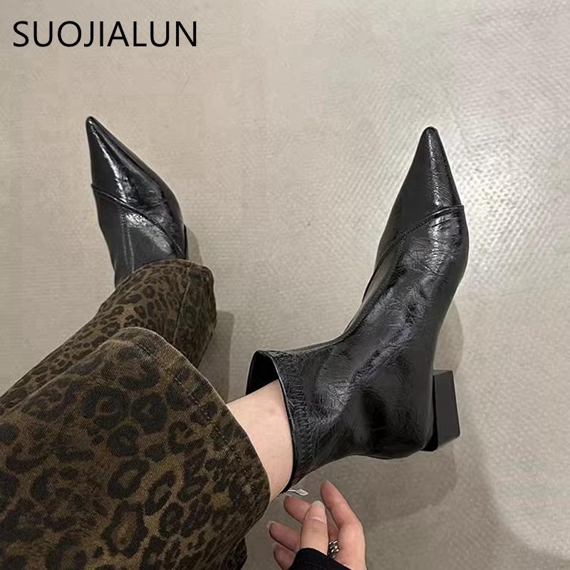 Winter New Brand Women Ankle Boots Fashion Pointed Toe Ladies Elegant Short Boots Square Low Heel Martins-boots