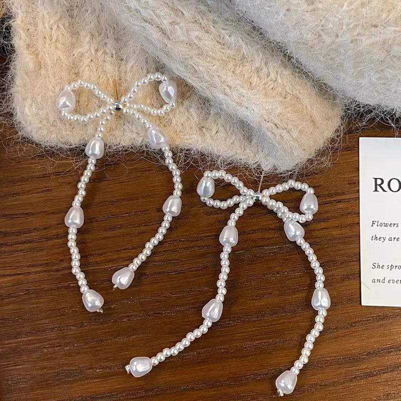 Серьги-пусеты с жемчужным бантом 2026 Длинные серьги с бахромой Серьги премиум-дизайна