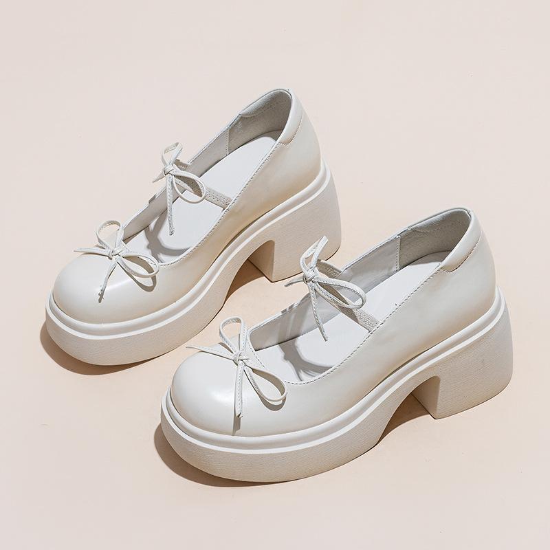 

Heels Shoes for Women s 2026 New Style Shallow Mouth Thick Heel Mary Jane Height Increasing Shoe Thick Soled Women s Shoes 39 бежевий