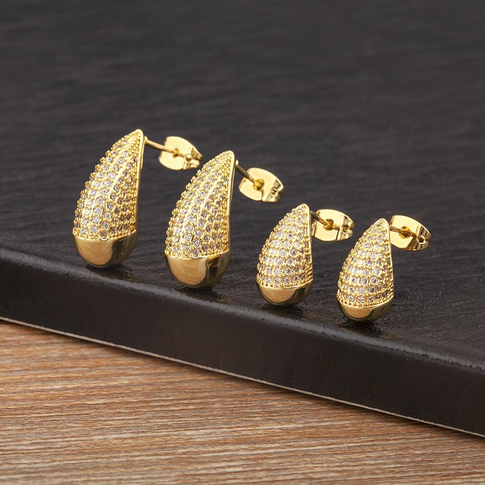 Nidin Klassisch Neues Design Wassertropfenform Funkelnder Zirkon Charms Ohrringe S/L Größen Auswahl Für Damen Feiner Ohrschmuck Zubehör