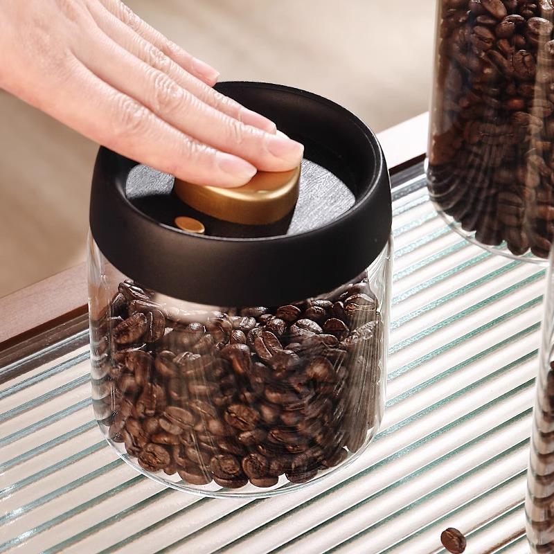 Transparent Vacuum Sealed Jar Coffee Bean Storage Bottle Kitchen Food Grain Tea Glass Jar Fresh Storage Jar Kitchen Accessories