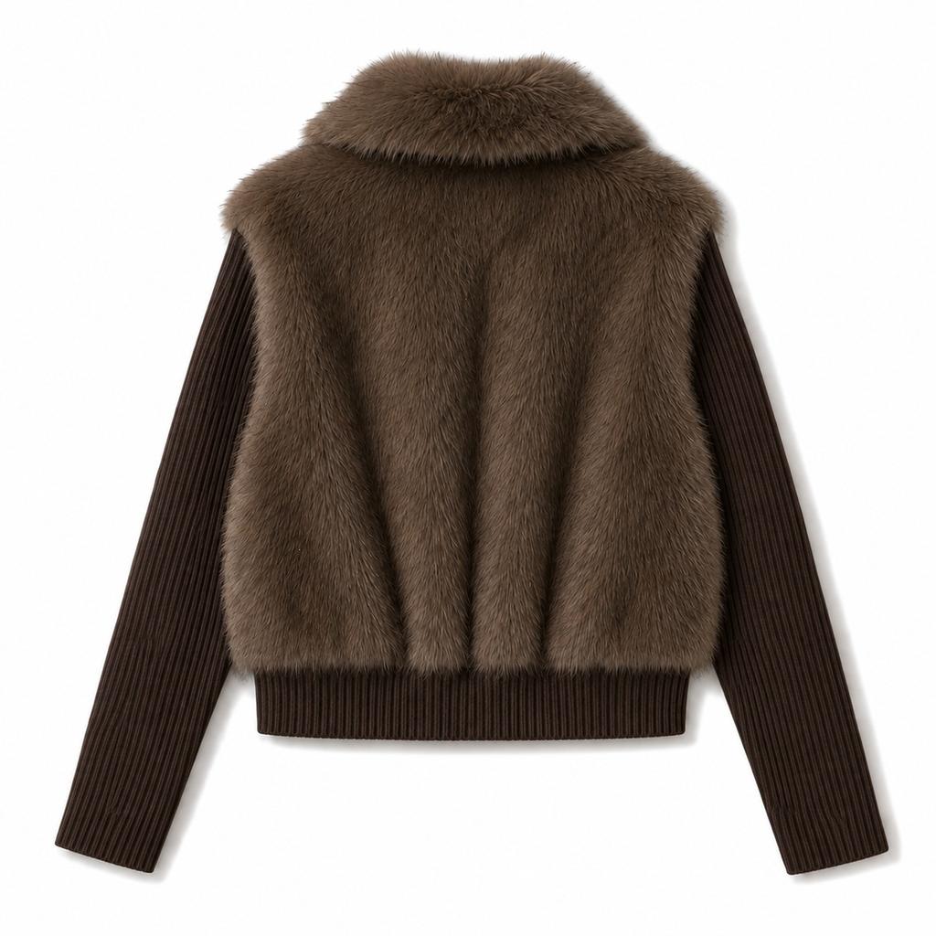 Autumn and winter new removable knitted sleeves splicing cotton clothes plush splicing two women wearing coats and vests