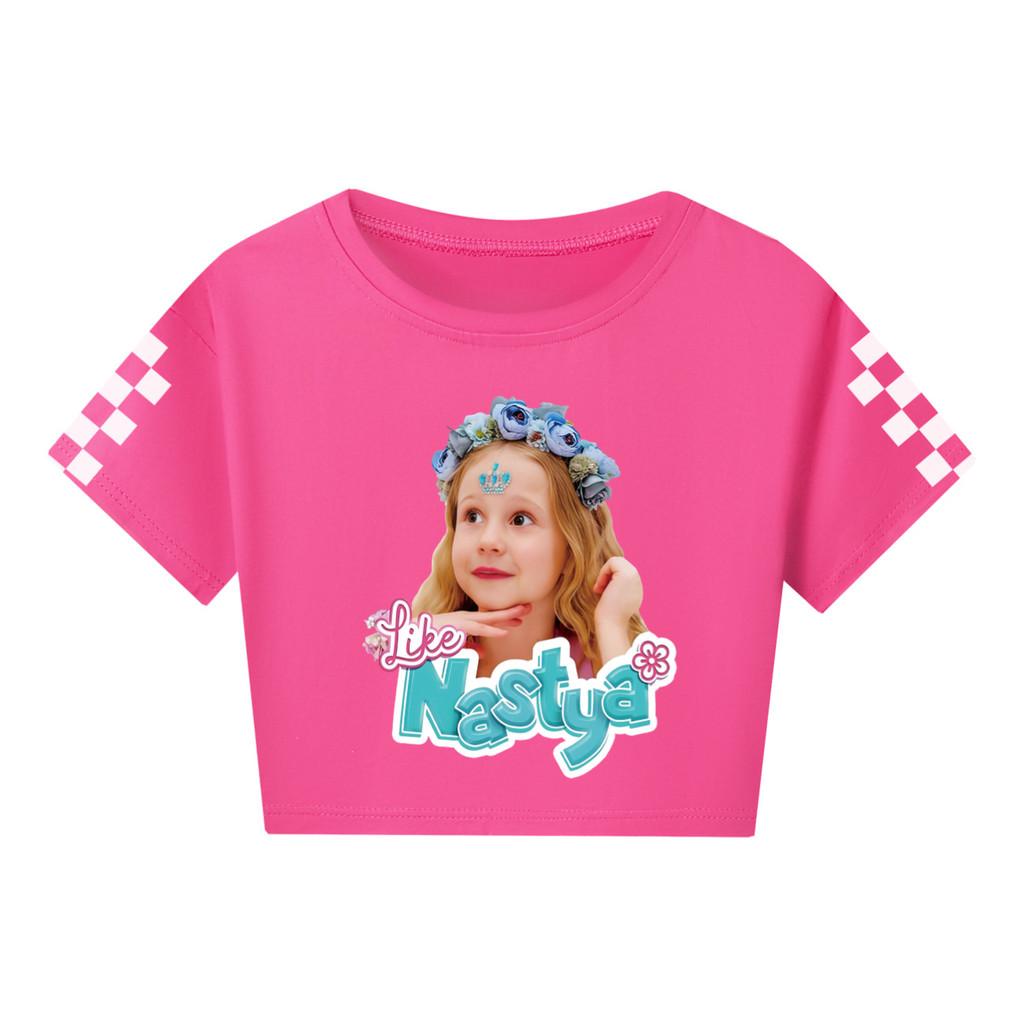 

5530 Kids Girls Nastya Print Short Sleeves Short T-Shirt 110cm рожевий червоний колір