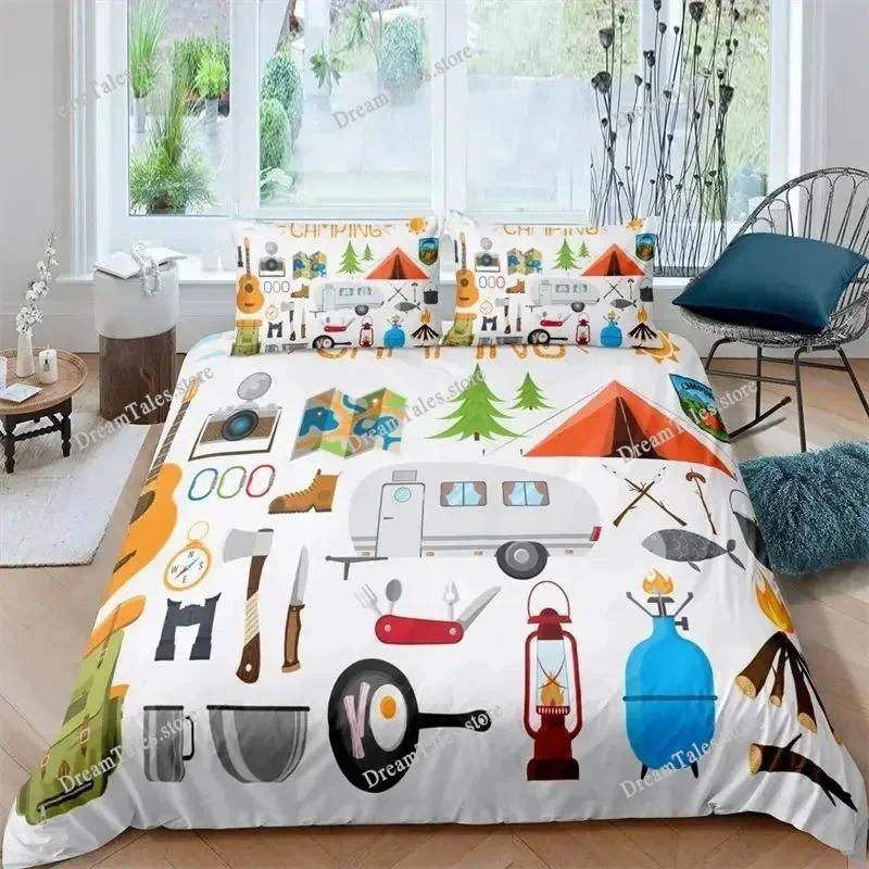 Felice Campeggio Stile Rustico Stile Camper Copripiumino Federa Set Biancheria da Letto Coperta Quilt Letto Matrimoniale Tessile per la Casa Regalo di Lusso36