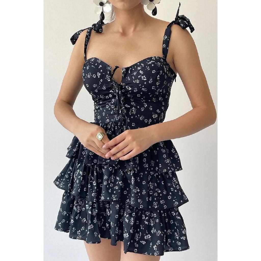 Zebra Patterned Strappy Deep Slit Wrapped Summer Dress
