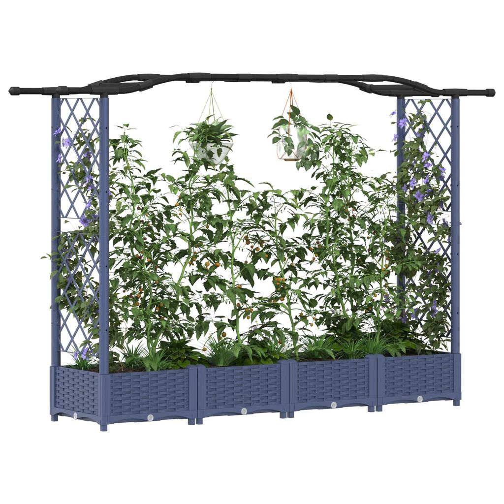 Raised Planter with Trellis and Hanging Roof Gray 207 x 40 x 126 cm PP