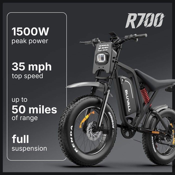 Elektrische Mountainbike voor Volwassenen 20" 1500W Accu 52V 25Ah Verwijderbaar Volledige Schokdemping 7 Versnellingen Fatbike 50KM-60KM PAS