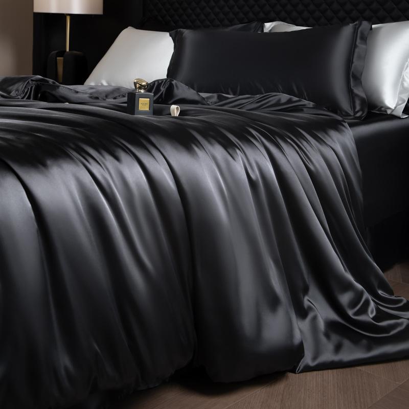 Luxury Mulberry Silk Duvet Cover Set High End Satin Solid Color Quilt Cover and Pillowcases Soft Silky King Size Comforter Cover