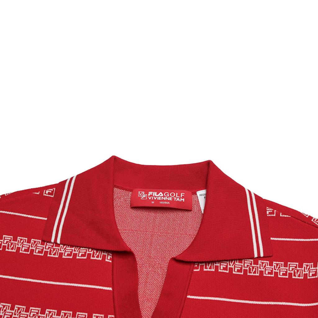 FILA Golf Series Fashion Simple Classic Personality Retro Trend Sports Leisure Comfortable Versatile Striped Knit Short Sleeve A11W615415FRD