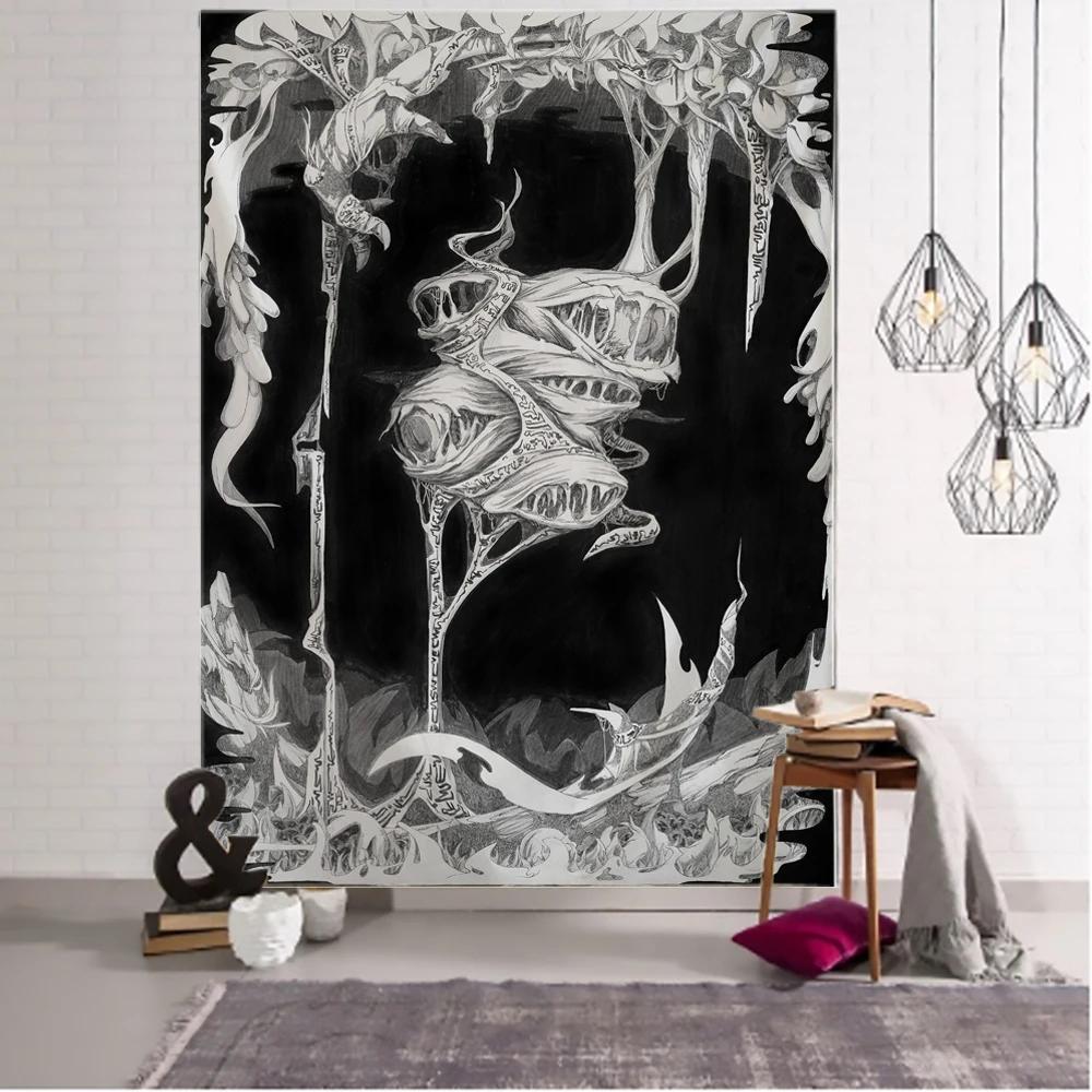 Witchcraft Tarot Tapestry Wall Hanging Black Khaki Sun Moon Starry Universe Geometric Pattern Dormitory Home Decoration Curtains