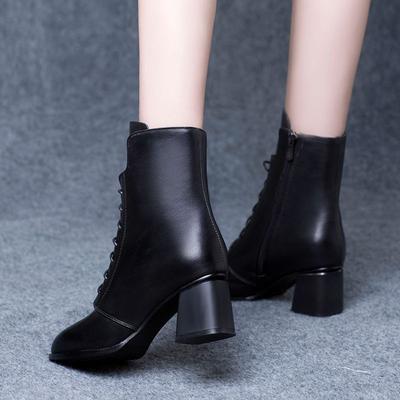 Martin Boots Damen echtes weiches Leder dicker Absatz 2025 Herbst und Winter neu warm Britischer Stil vielseitig Samt mittelhohe Stiefel Baumwollstiefel