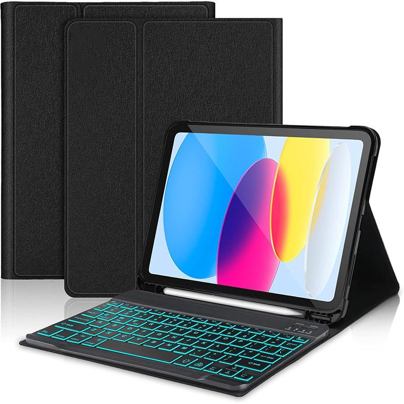 Compatible Protective Case with Seven-Color Backlit Detachable Bluetooth Keyboard for iPad Pro 11"/10.2", with Pen Slot.
