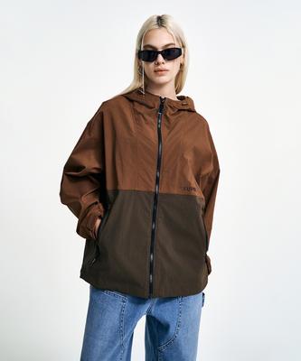 Supra Logo Color Block Hooded Windbreaker (Brown)