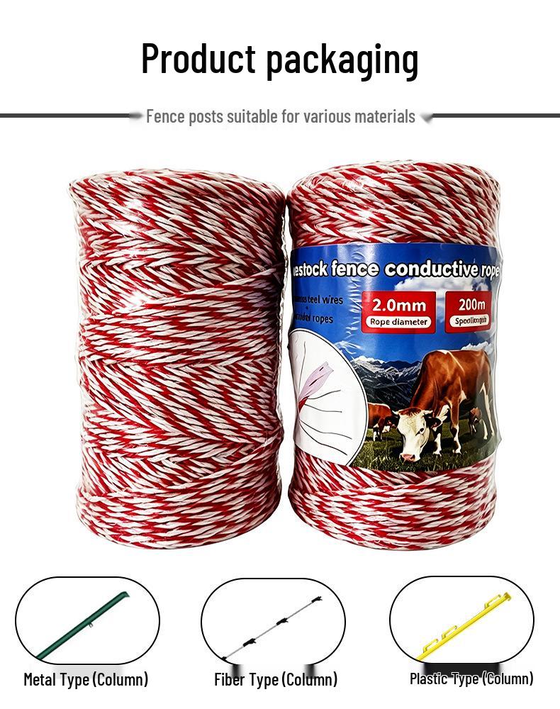 High Voltage Conductive Rope for Livestock Fencing: Electric Net Cable for Cattle, Horses, Sheep, and Boars