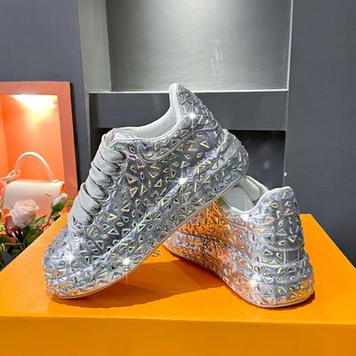 Brand Women Platform Casual Sneakers Rhinestones Thick-soled Silver Shoes for Women Shining Crystal Sneakers Trend Shoes