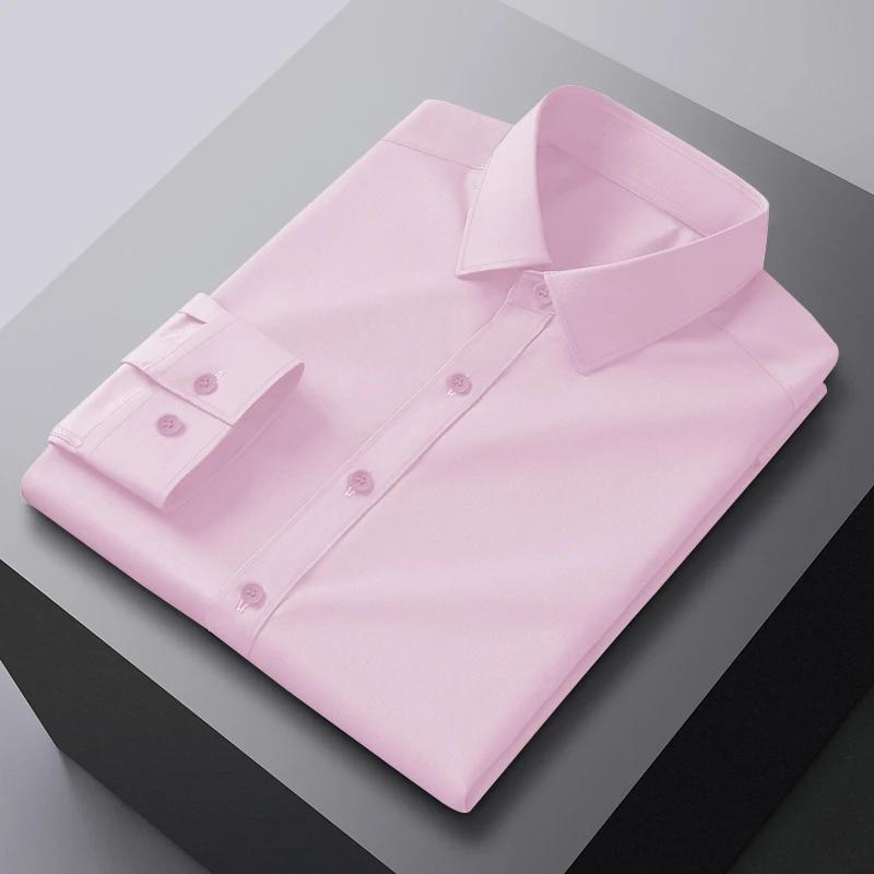 Men's Business Casual Long Sleeve Shirt Solid Color Wrinkle Resistant Comfortable All-Season Versatile Solid Color Top
