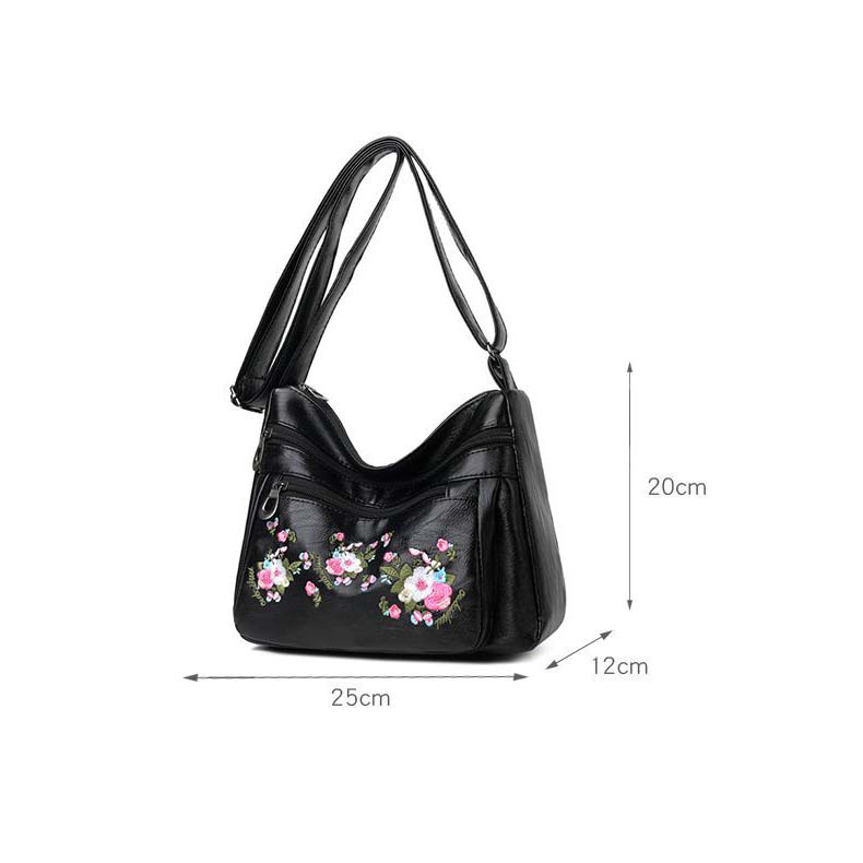 WTEMPO Eleganckie torby na jedno ramię z miękkiej skóry ekologicznej o dużej pojemności, damskie, casualowe, zapinane na zamek, z haftem PU, crossbody