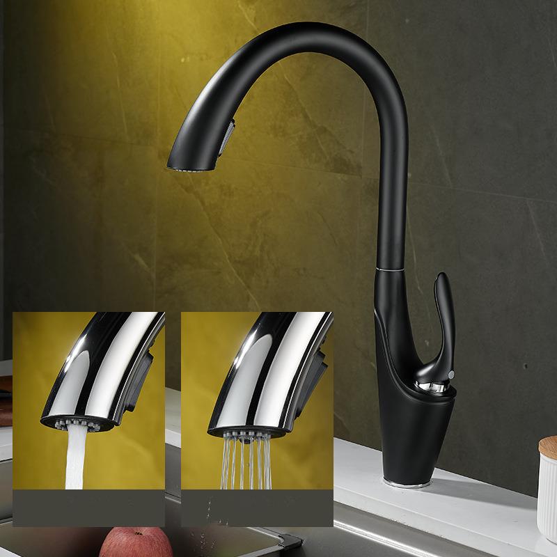 

Tuqiu выдвижной кухонный кран с одной ручкой, серебристый, черный, кухонный кран для мойки, латунный вращающийся смеситель для воды, смеситель чёрный