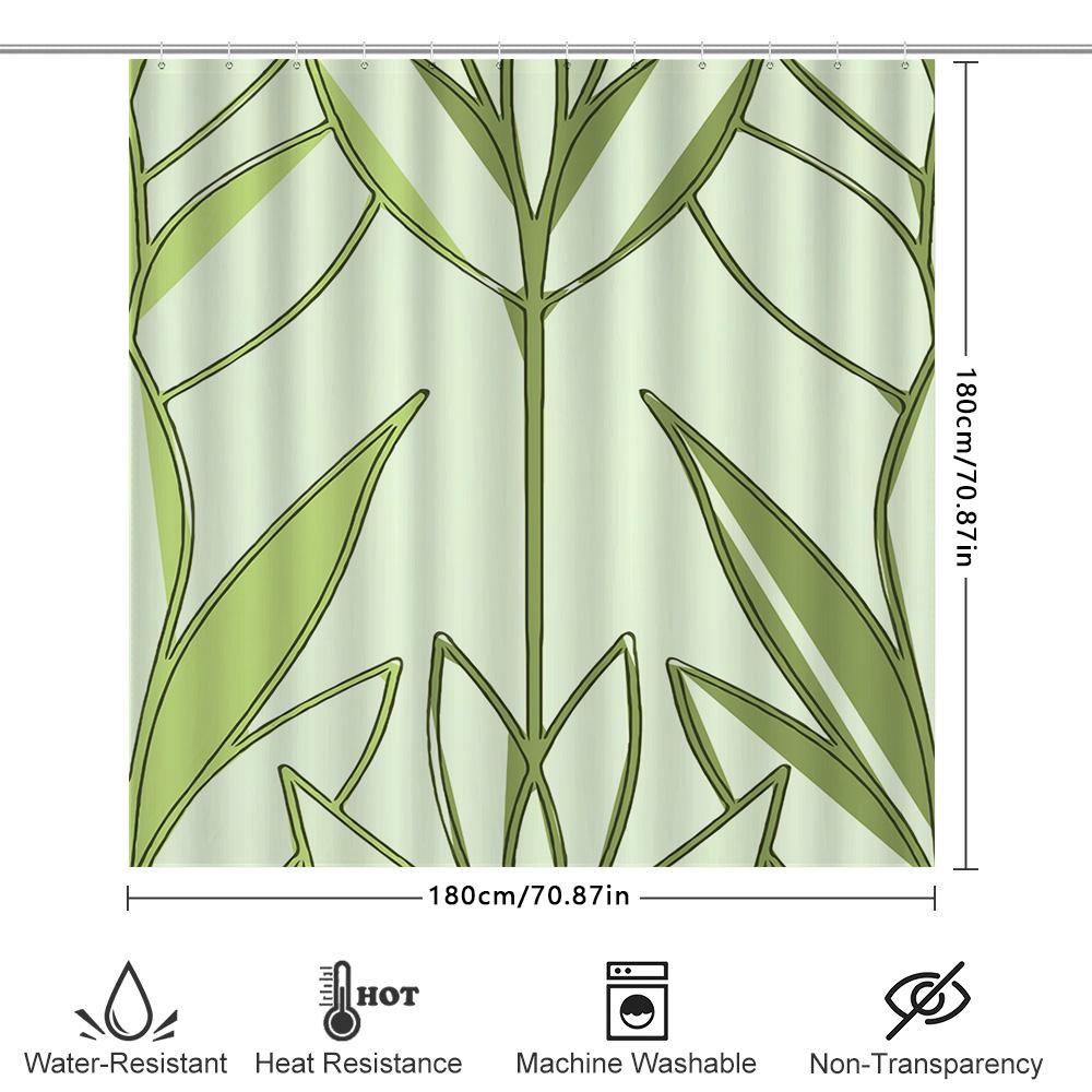Modern Green Leaf Shower Curtain Elegant Water Proof Fabric For Bathroom Decor