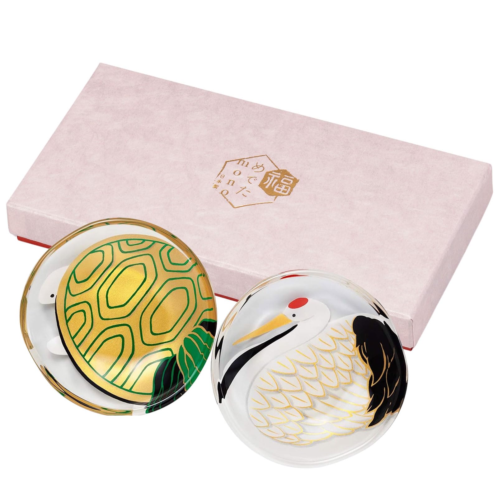 

ADERIA Small Plate, Medetai MONO Fukuju (Luck and Longevity) Bean Plate with Crane and Turtle Design, Made in Japan, Gift Box Included, Soy Sauce Dish
