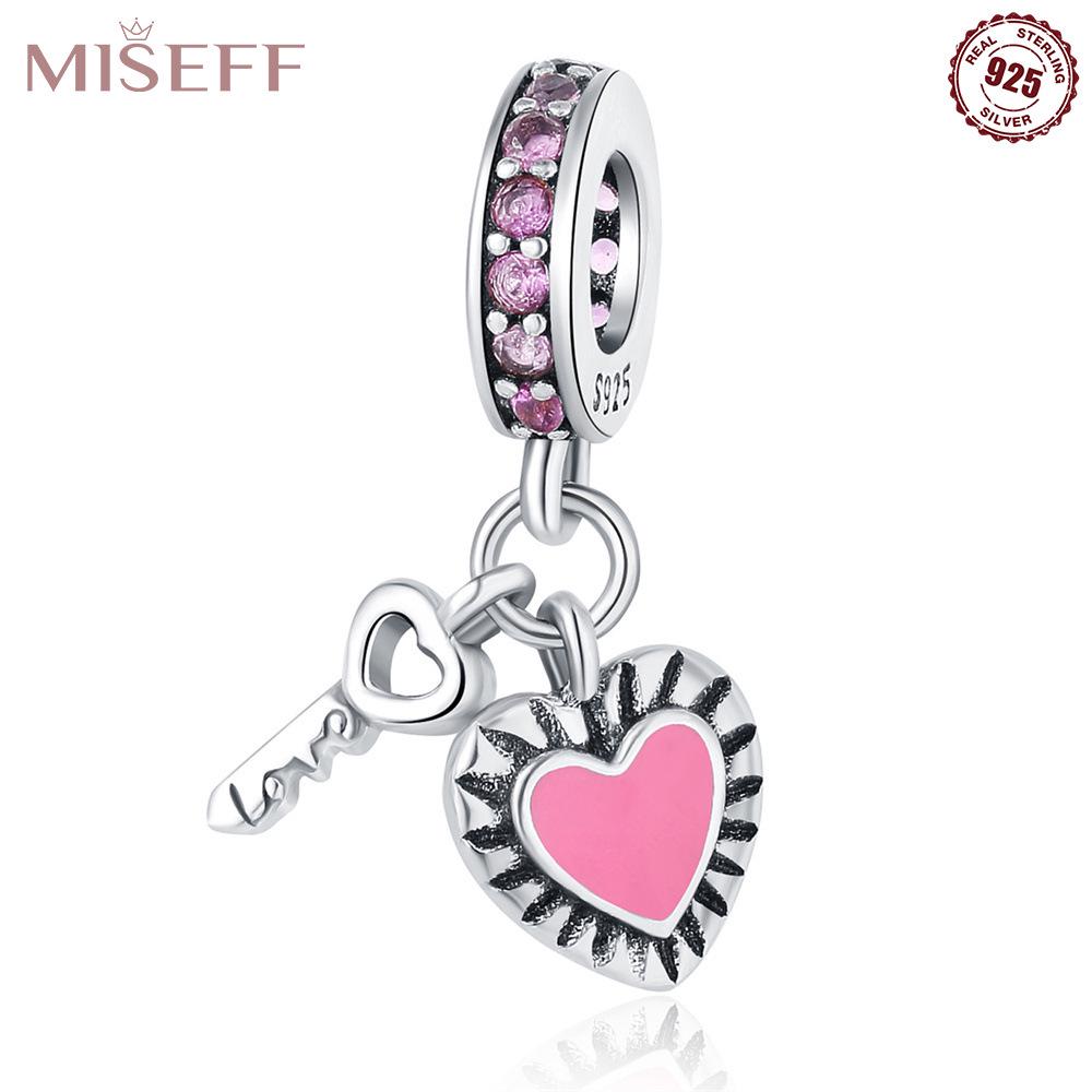 S925 Sterling Silver Heart & Key Pendant for DIY Necklace/Bracelet