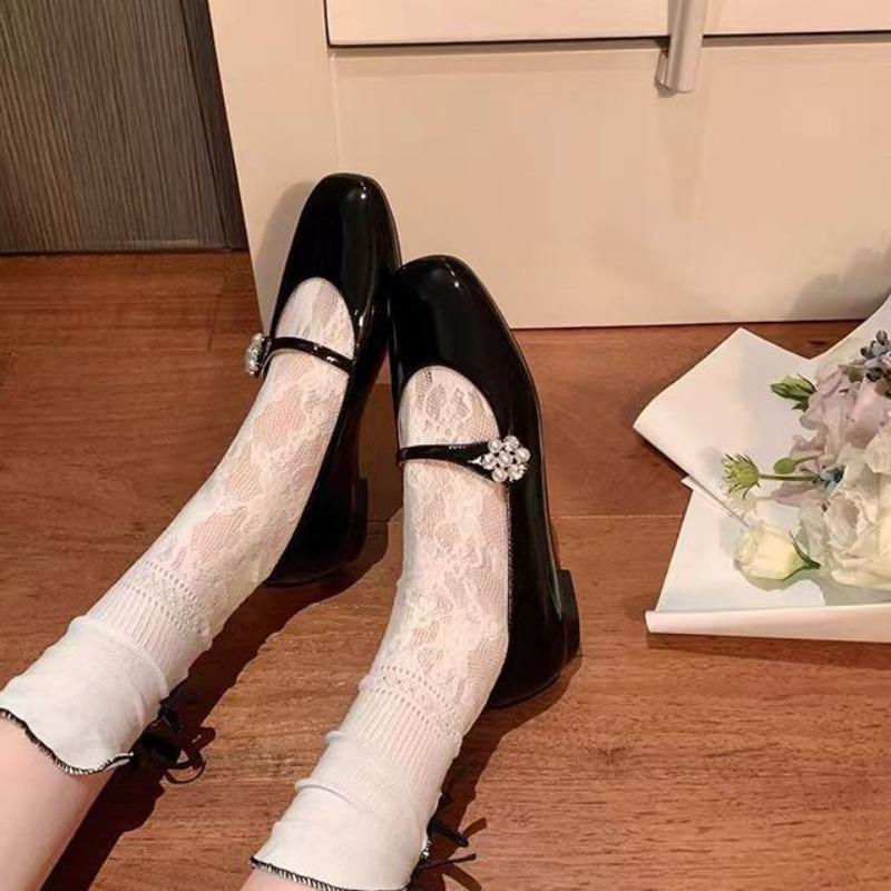 Fashion Flat Shoes for Women 2025 Spring and Autumn Casual Diamonds Square Toe Pure Color Mary Jane Ballet Shoes for Women Ladies