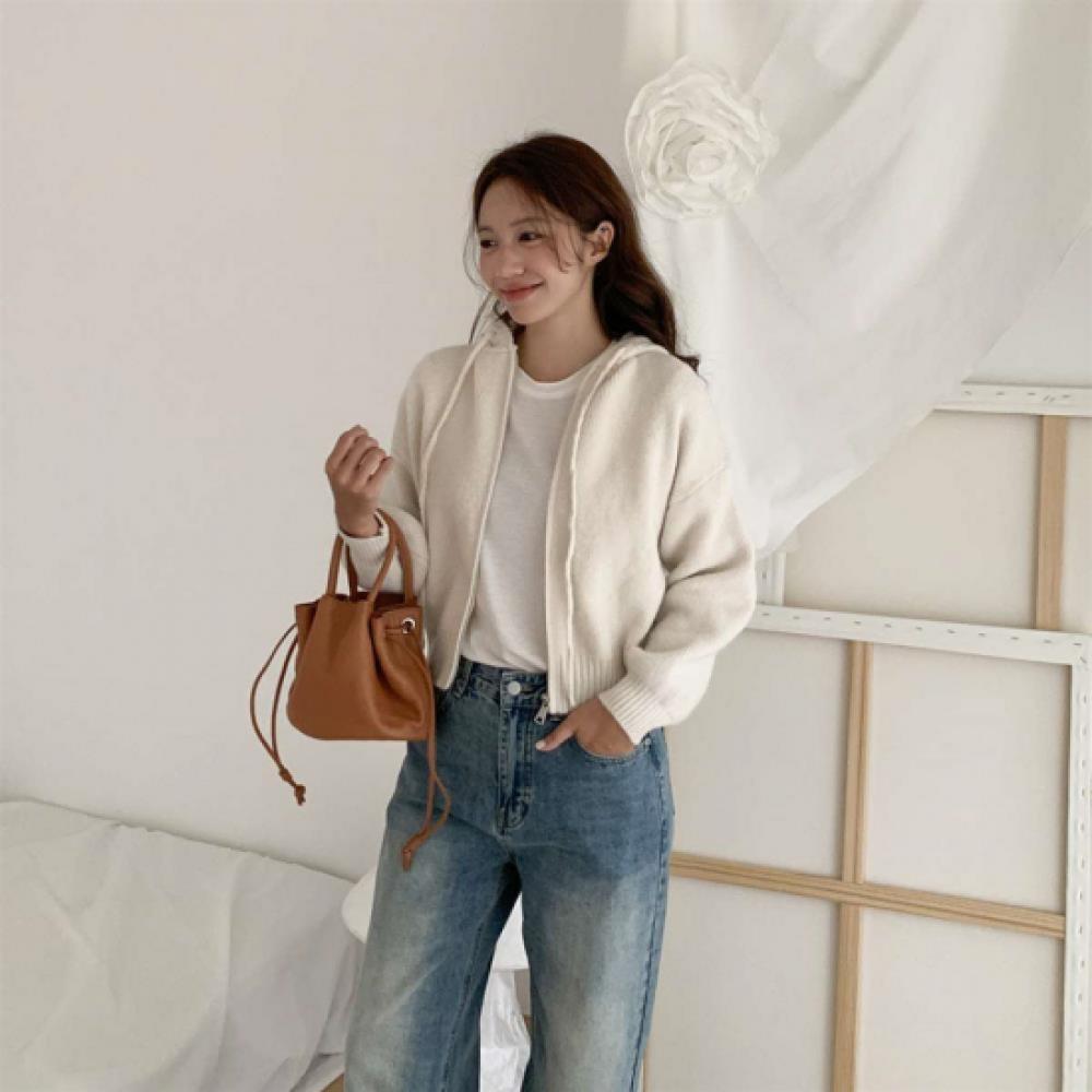 New Arrivals Open Run Women Soft Cashmere Rib Knit Hoodie Zip Up