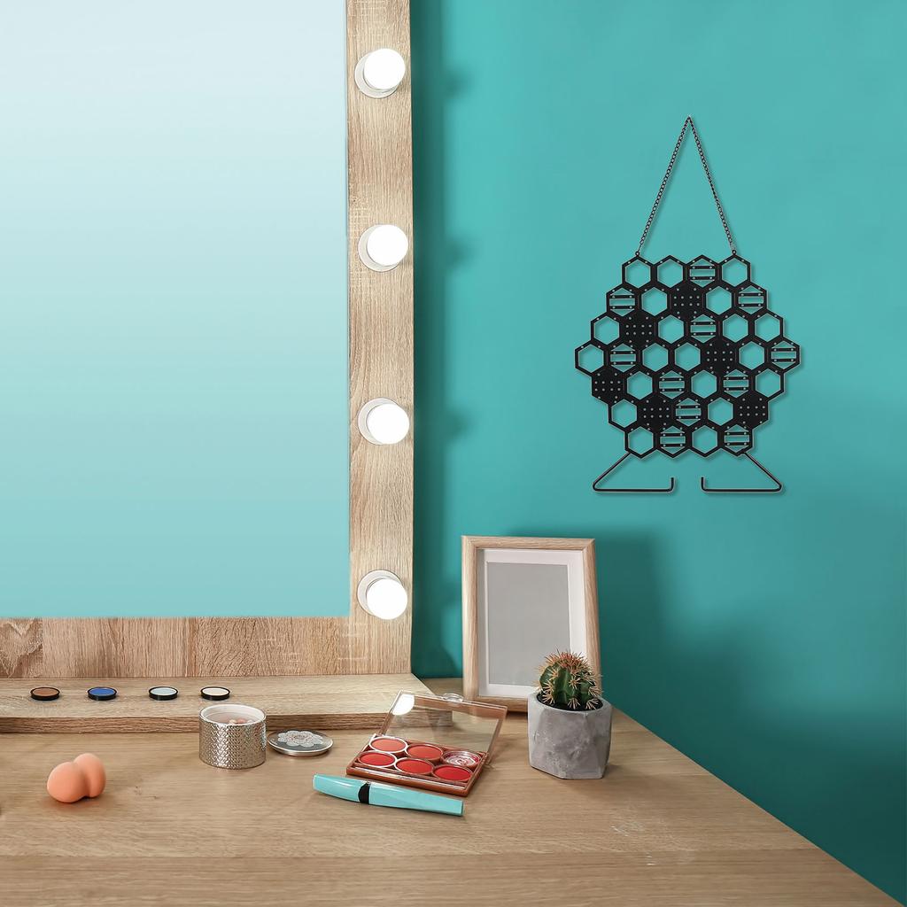 Hanging Jewelry Wall Holder Honeycombs Shape Display Storage Wall Mounted Jewelry Rack Black
