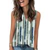 Women's Casual Fashion Summer Color Block Stitched Print Tank Top V-neck Sleeveless Button Top