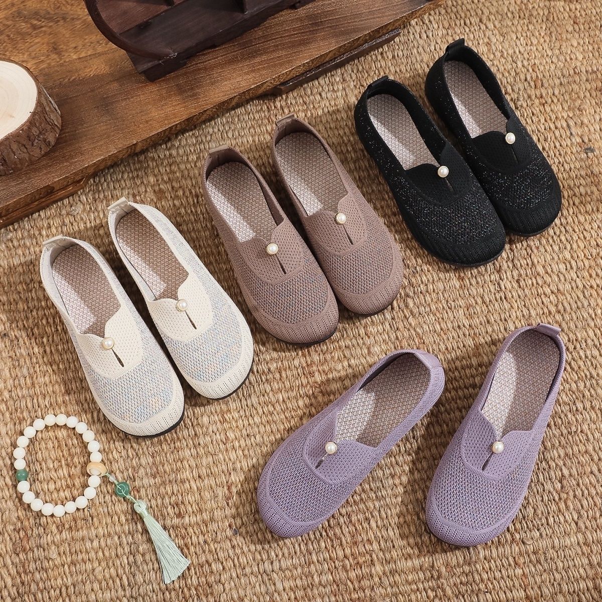 вязаные мокасины с жемчугом женские кроссовки повседневные мокасины для ходьбы женские — фото 7