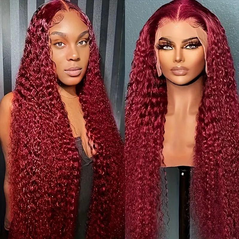 Wigs European American Fashion Front Lace Wine Red Long Roll Wig Small Chemical Fiber Fake