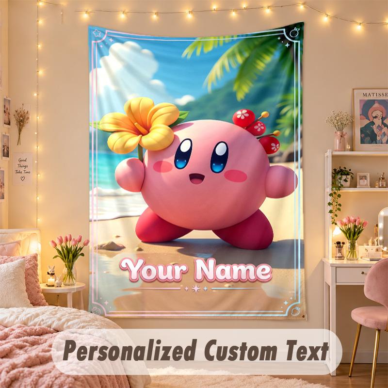 Custom Personalized Tapestry,Kirby Print Custom Name Text Wall Art Hanging for Bedroom