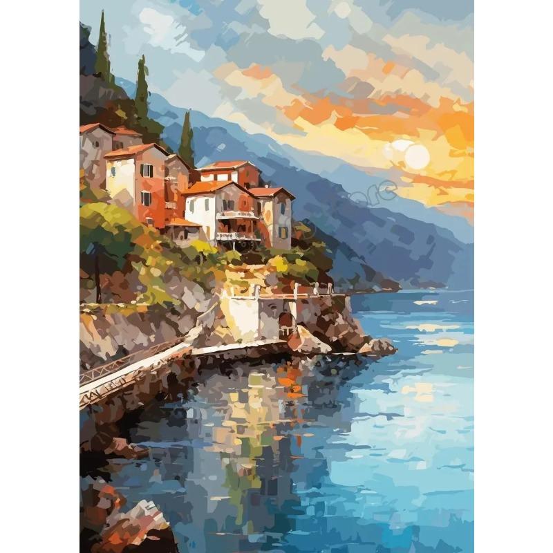 Ocean Beach House Coastal Tranquil Seaside Landscape Canvas Painting  Wall Art Pictures for Home Room Decor  Poster Prints