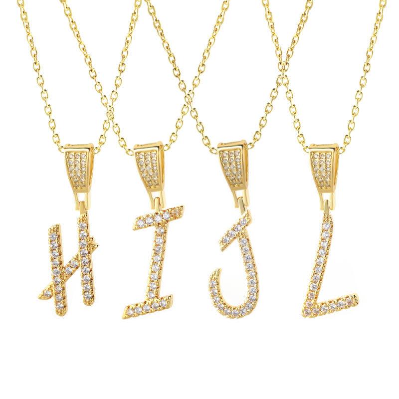 Gold Plated Crystal Initial Letter Necklace Personalized Dainty Name Pendant Jewelry
