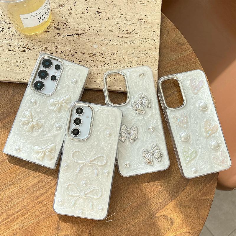 Samsung S24Ultra Mobile Phone Case Is Suitable For S25Plus Bow Pearl Love A16 Glitter S23Fe Women'S Models