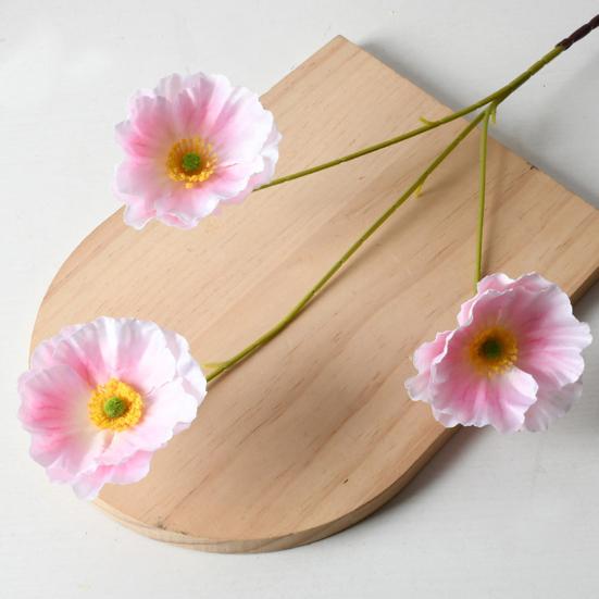 3 Heads Full Blooms Artificial Flower Real Touch Fake Silk Flower Branch with Long Stem for Home Kitchen Party Table Centerpiece