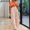 BITCED Summer Set Shirt Top with V-Neck Fashion Print Wide-Leg Trousers Stylish Set