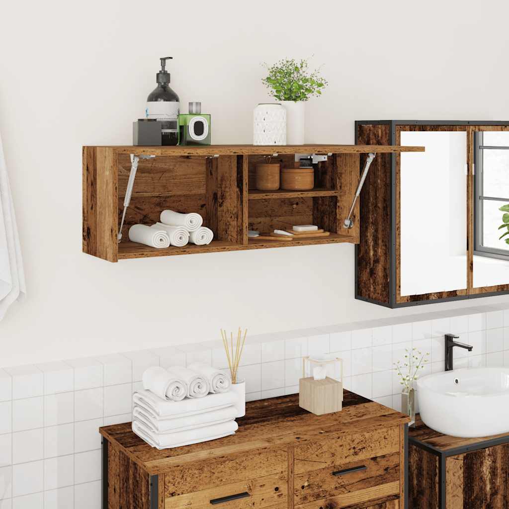 Bathroom Wall Cabinet with Rustic Wood Look 31.5 x 9.8 x 11.8 in (L x D x H) Engineered Wood