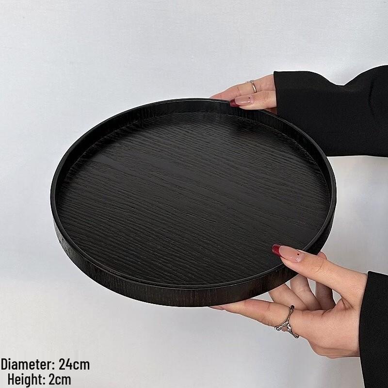 ZISIZ Black Retro Round Wooden Serving Trays (2-Pack)