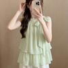 Summer New Pure Desire Style Bow Strap Ruffle Edge Sleeveless Shirt Women's Loose and Thin Versatile Temperament Top