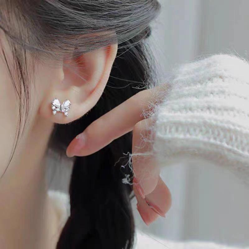 Beixi S925 Silver Butterfly Stud Earrings for Women - Lightweight Luxury Niche Design