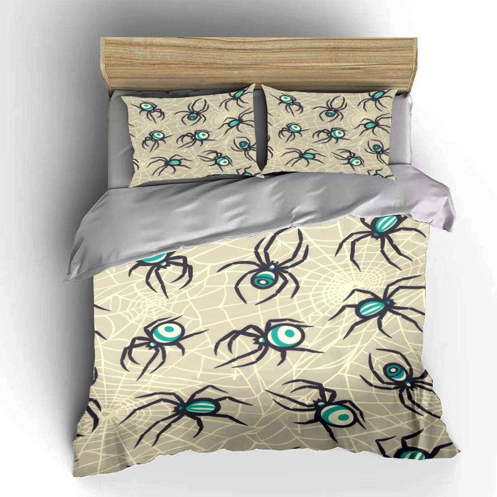 Spider Web Halloween Decor Set Bedding Set with 1 Duvet Cover 2 Pillowcases Single Double King Queen Gift