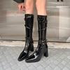 Winter Street Style Pointed Toe Woman Knee-High Boots Belt Buckle Zipper High Heels Long Booties Shoes for Daily Use