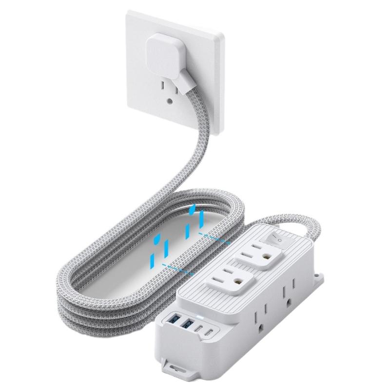 

US Plug Power Strips with 6 Outlets 4 USB Port(2 USB-C), Braideds Extender Cable,Surges Protectors Adapter for Home 1