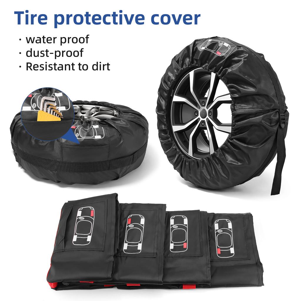 AD 4PCS Black Car Spare Tire Cover Case Polyester Wheel Tire Storage Bags Vehicle Tyre Accessories Dust-proof Protector Stylin