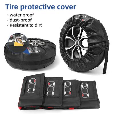 AD 4PCS Black Car Spare Tire Cover Case Polyester Wheel Tire Storage Bags Vehicle Tyre Accessories Dust-proof Protector Stylin