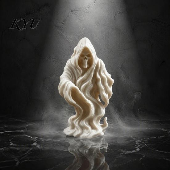 Customizable Art Toy 3D Printed Grim Reaper Ghost Statue, Gothic Skeleton Figurine, Home Decor DIY Blank White Sculpture, Halloween Desktop