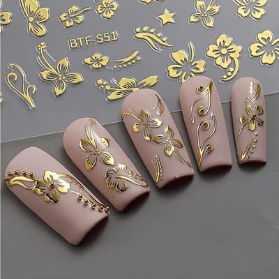 Gold Floral Self-Adhesive Nail Art Stickers for Party-Ready Nails