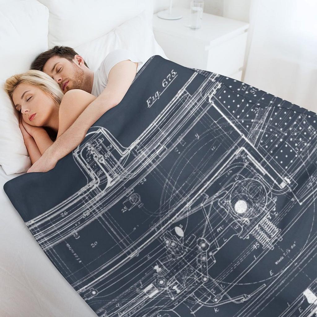 Steam Train Blueprint Throw Blanket Picnic Shaggy Hairy Decoratives Blankets